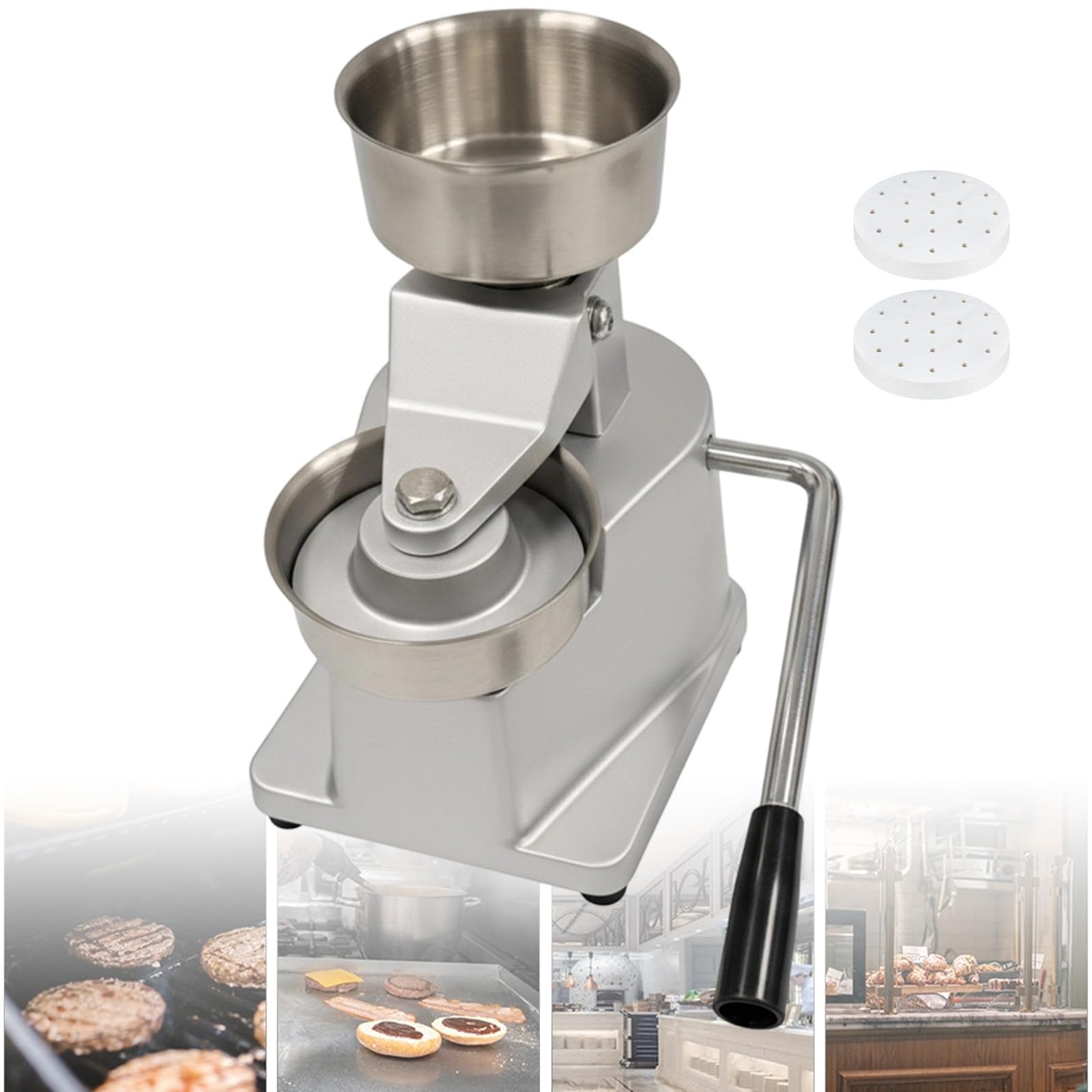 GwlThixion Commercial Hamburger Patty Maker, 4/5/6inch Hamburger Beef Patty Maker, Beef Pork Chicken Meat Patty Maker Hamburger Forming Processor with 500 Pcs Patty Papers Model150