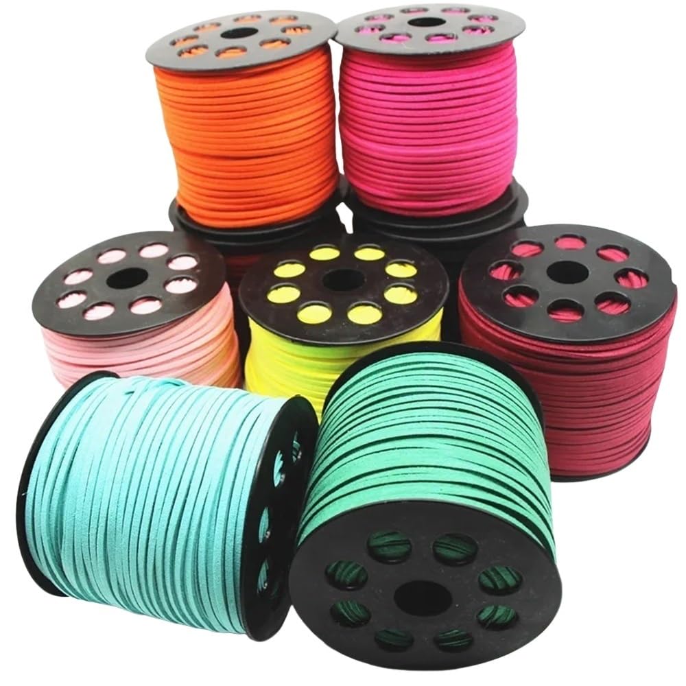 10 Yards geflochtene Kordel aus Wildlederimitat for die DIY-Schmuckherstellung, mehrfarbig, 2,7 mm x 1,5(Pink)