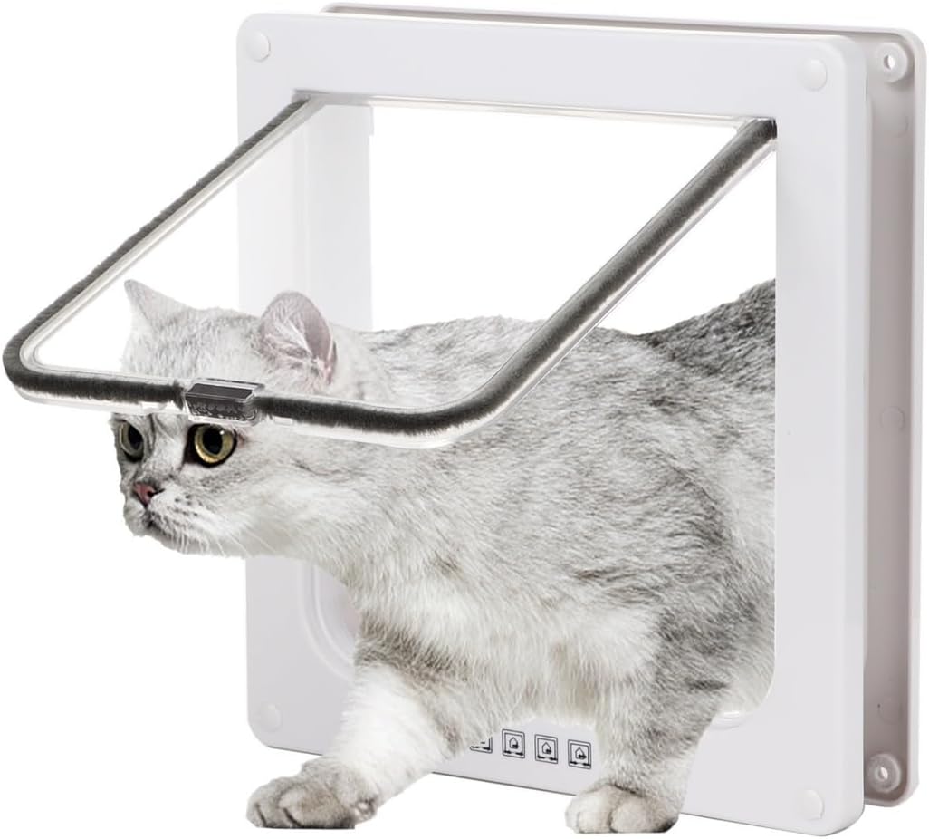 Cat Flap With 4 Way Lock, Pet Door For Cats And Small Dogs, For Internal External Doors, Large, Outside Dimension 9.84 X 9.25 Inches