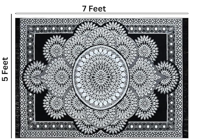 Image of Premium Cotton Carpet for Living Room 5 X 7 FEET | Carpet for Hall /Area Rugs /ChenilleCarpet /CottonCarpet /Carpet for Living Room /Kalin & Dari | Reactangular (Black)