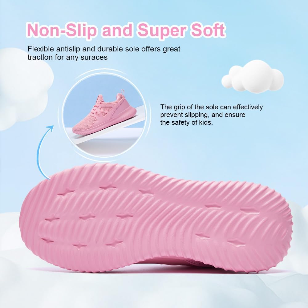 nerteo Girls Shoes Slip on Sneakers Fashion Tennis Walking Athletic Running Training Shoes for Kids, Teen Child Youth Shoes for School, Sports Light Pink Sneakers Size 13 Little Kid - Image 5
