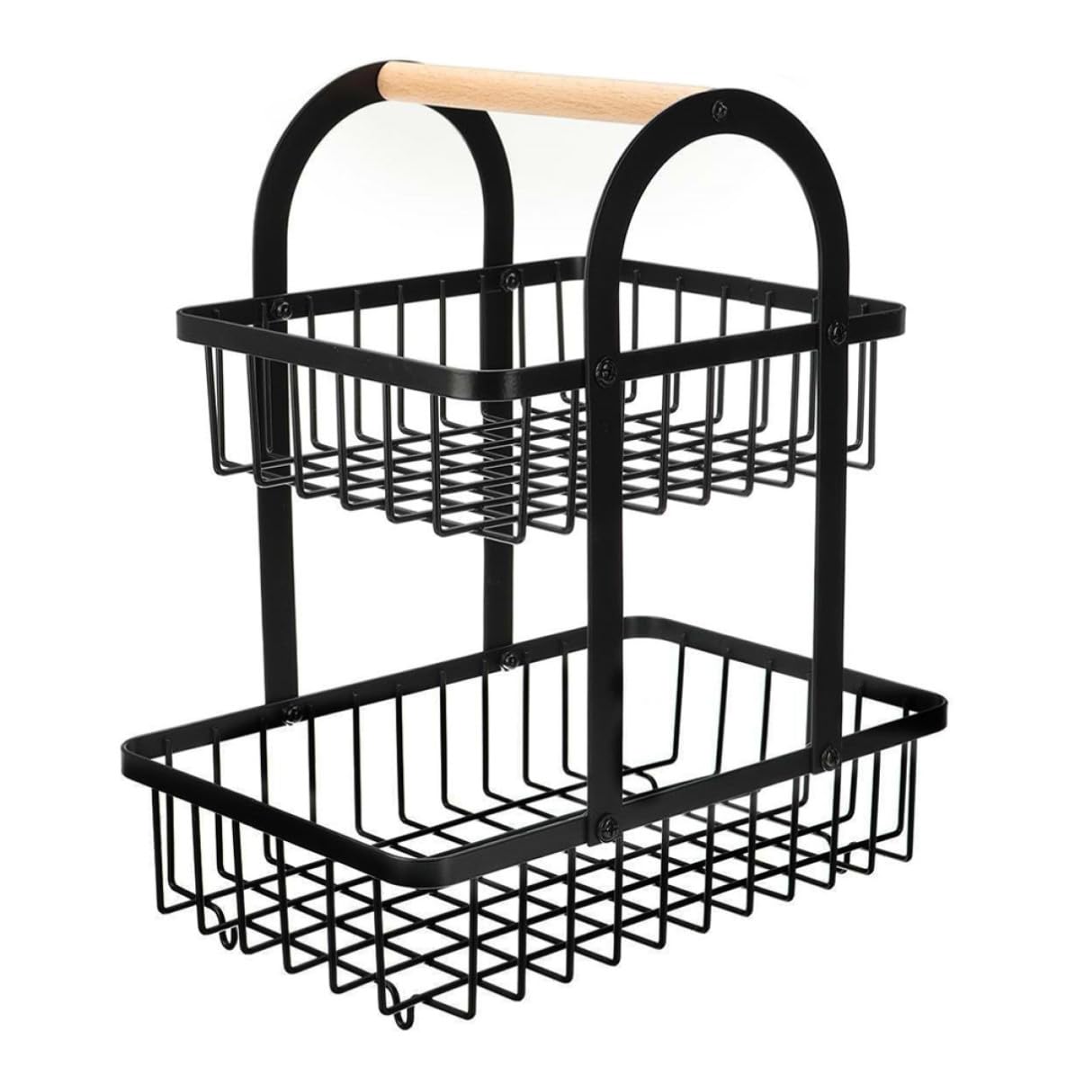 Cesta de frutas portátil de hierro y madera: organizador desmontable y resistente