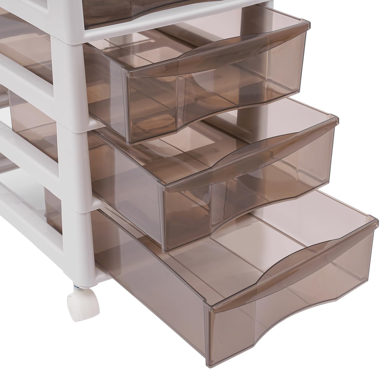 Armadietto con 7/8 cassetti da scrivania in plastica PP, cassetti trasparenti con maniglie, 4 rotelle, colore cachi, per ufficio, cosmetici, giocattoli (8 cassetti)
