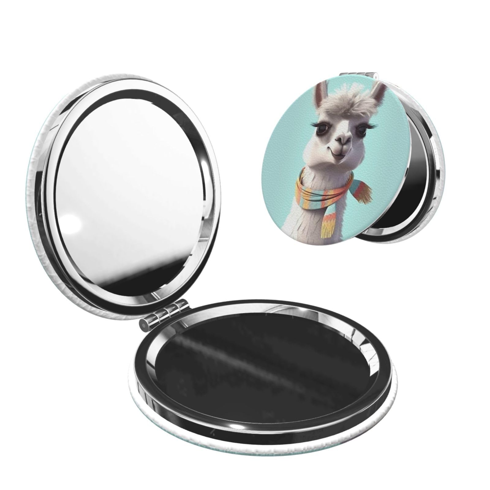 DWVTSLH Funny Cartoon Llama Compact Mirror for Purse, Double-Sided 2X/1X Magnifying Mirror for Women Men, Travel Makeup Mirror for Handbag, Handheld Vanity Mirror for Gift