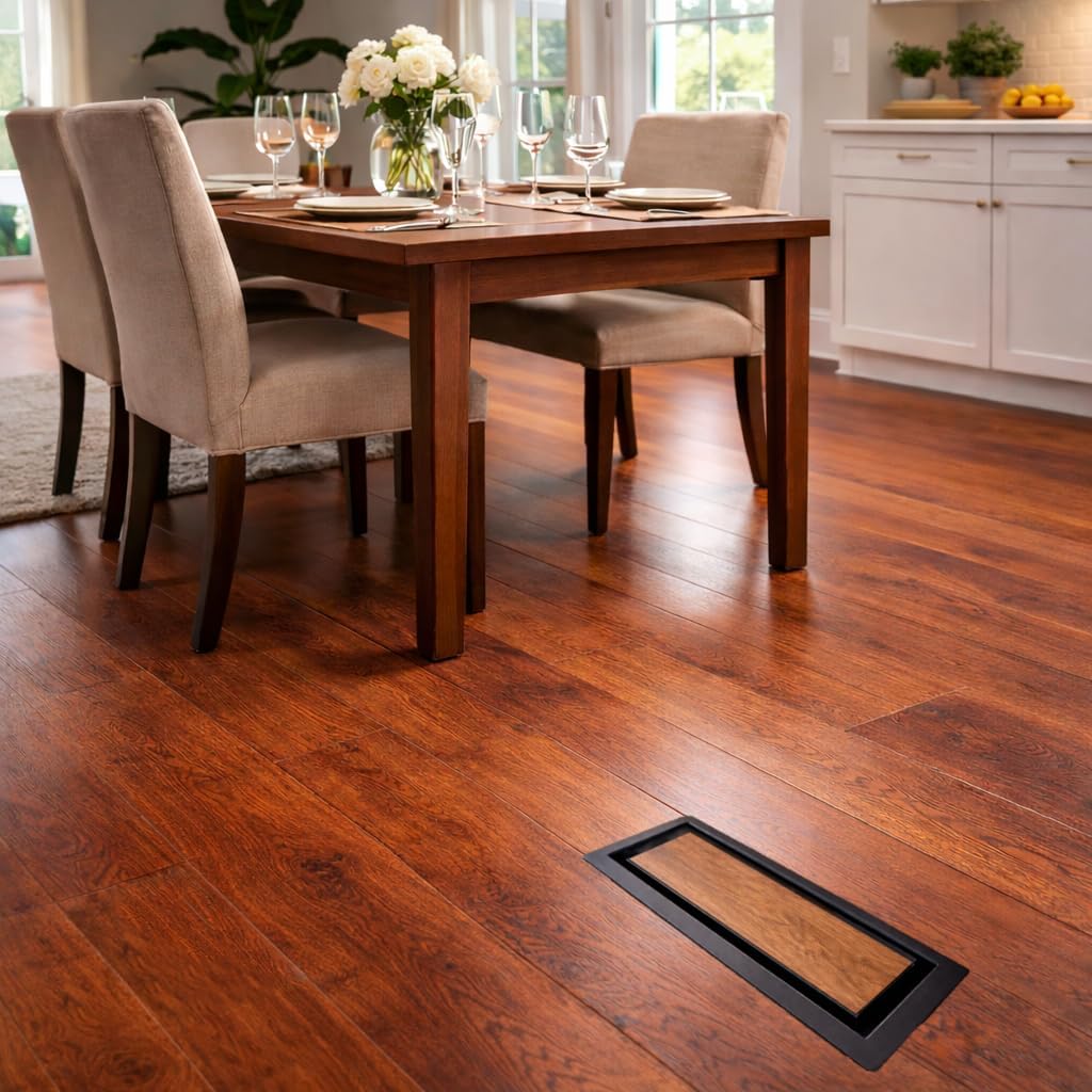 Floor Register 4x10 Modern Vent Covers Tile Insert Cover Steel Vents registers 10x4 Drop in with Custom Made Tiles Inserts Iron Tray Low Profile Hardwood Floors grates Grille Marble (5 X Black)