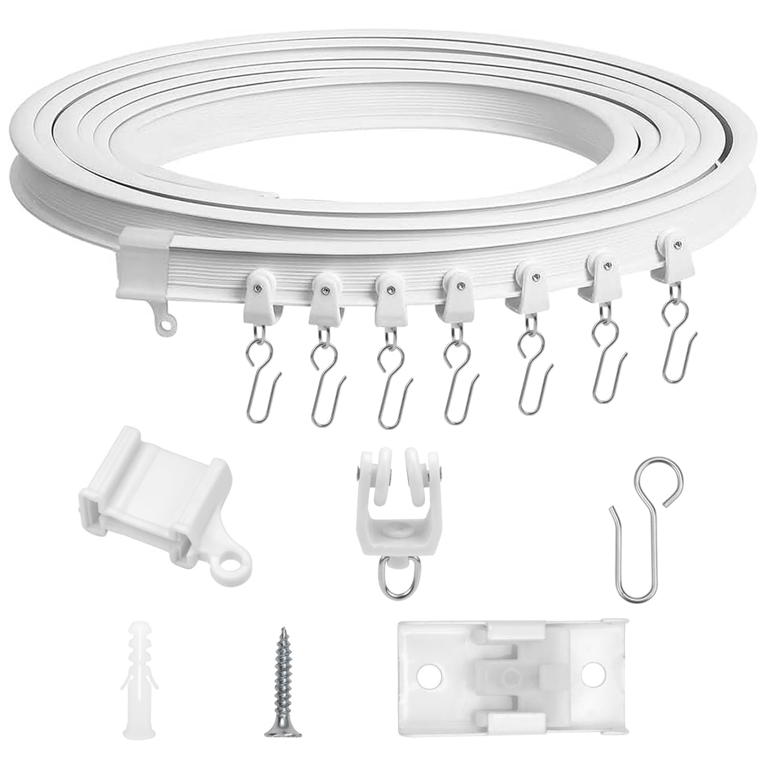 Rail rideau courbe blanc pour séparateur de pièce et douche avec tringle flexible 3m