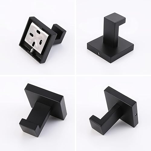 Miniatura 10 de Wieonios Ganchos de pared para toallas de baño, color negro mate, gancho para toallas de baño, acero inoxidable, cuadrado, para toalla, abrigo,