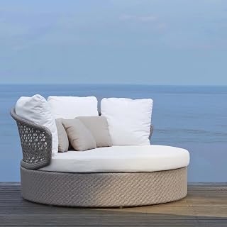 BRISHI Outdoor/Pool Side/Garden/Balcony/Porch/Backyard/Terrace/Patio/Beach/Sofa Sunbed Wicker and Rattan Daybed (Grey/White) Price In India