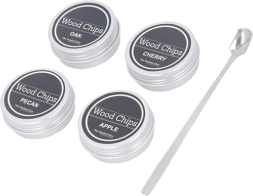 Miniatura 4 de Chips de madera para ahumar cócteles de madera frutal, 4 sabores, incluyendo cerezo y nuez roble, para whisky, carne de res, cerdo, pollo, pescado,