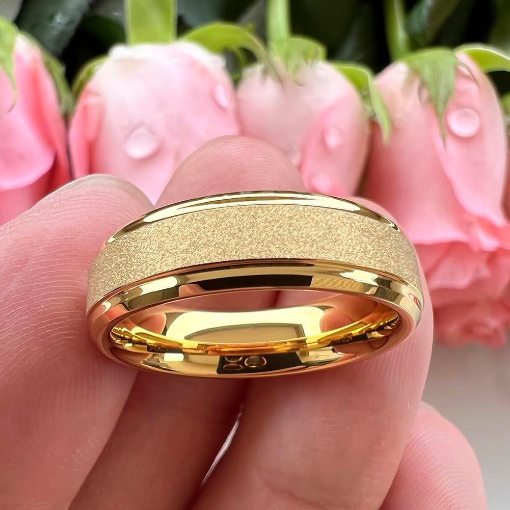 TUTISS 6mm 8mm Black/White/Gold/Rose Gold Tungsten Rings for Men Women Promise Engagement Wedding Bands Sandblasted Finish Stepped Beveled Comfort Fit
