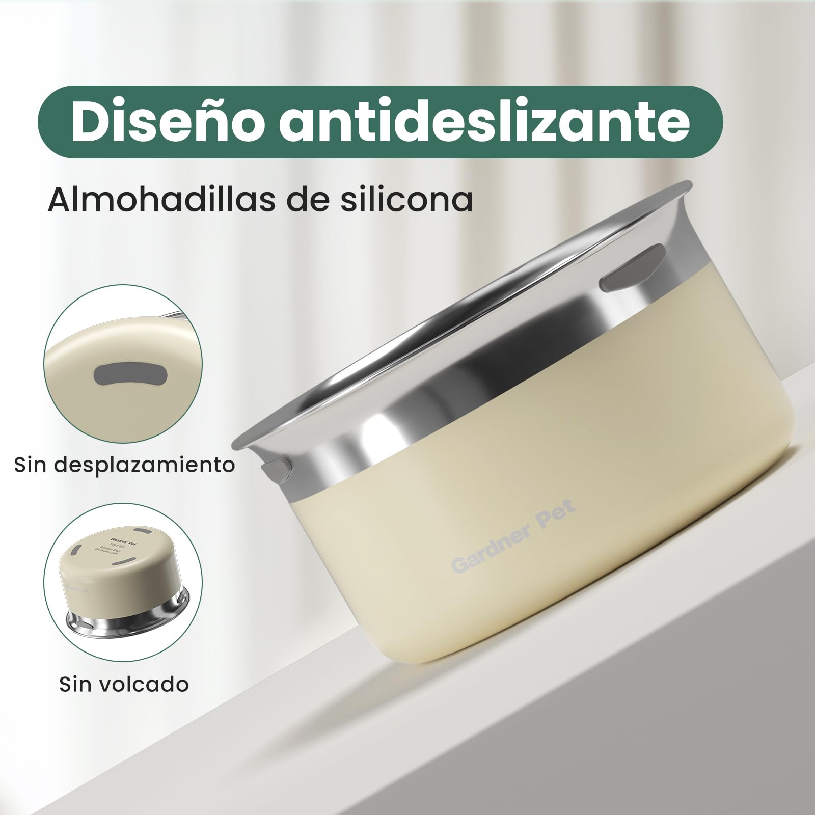 Gardner Pet Cuenco Agua Perro Antigoteo, 3,85L Cuenco para Perros de Acero Inoxidable a Prueba de Derrames, Antiatranque para Perros de Tamaño Grande, Adecuado para Interior y Exterior, Blanco