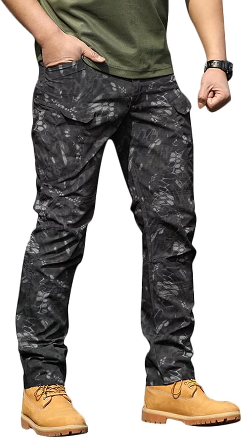 Men's Tactical Pants Waterproof Lightweight Ripstop Outdoor Combat Hiking Cargo Pants Multi Pockets Work Trousers