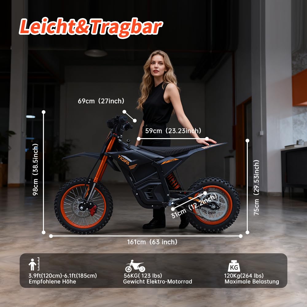 Yiqifa Hohe Leistung, Elektrisches Motorrad,Elektro Motorrad Kinder ab 13 Jahre,Scheibenbremsen, Max 120kg