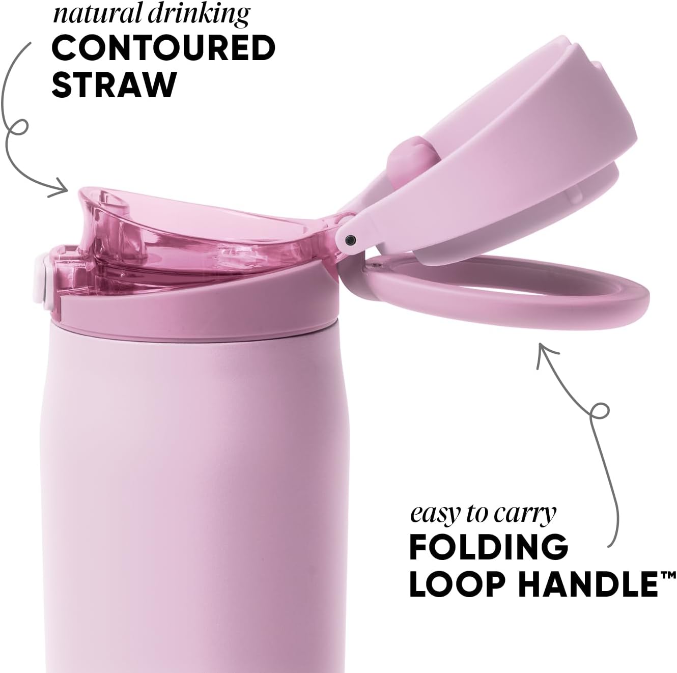 Simple Modern Mesa Loop Water Bottle with Covered Straw and Handle | 24oz Cup Holder Friendly Insulated Stainless Steel Bottles for Travel, Sports and School | Pink Champagne - Image 2