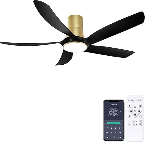 Miniatura 9 de Ohniyou Ventilador de techo de perfil bajo de 58 pulgadas con luz, aplicación y control remoto, ventilador de techo para interiores y exteriores,