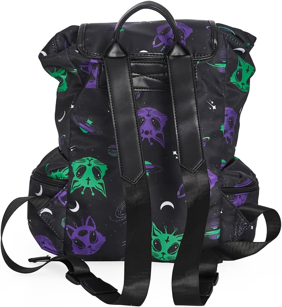 Banned Apparel Alien Cat Black Waterproof Alternative Sci Fi Grunge Punk Unisex Rucksack Backpack Bag, Black, One Size