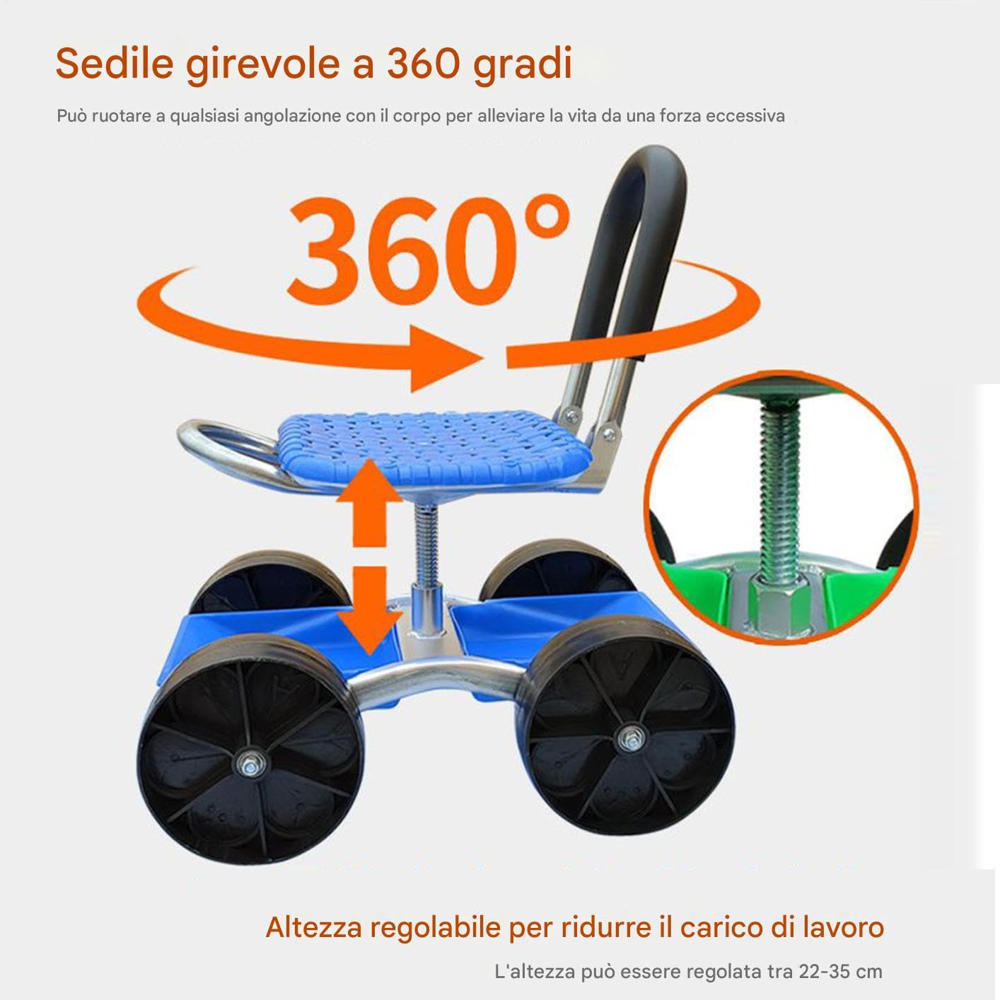 de jardín con asiento Silla giratoria 360 grados con ruedas | Taburete rodante para jardinería para exteriores jardín patio césped granja plantar desherbar personas mayores hombres