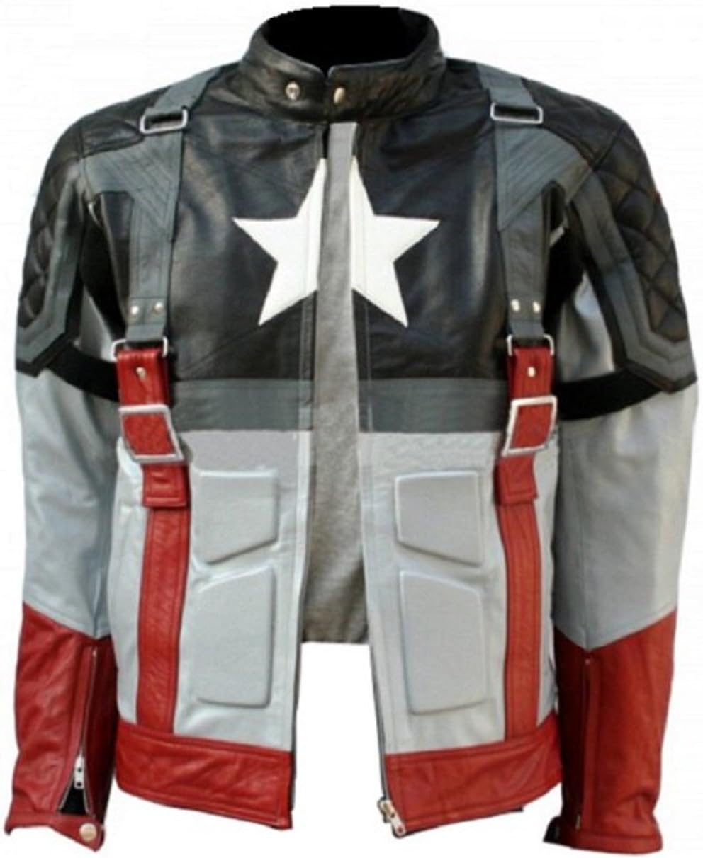 TRENDY OUTFITTERS Men's Chris Evan's Captain America World War 1 WW1 Rider/Biker Leather Jacket (2-XL, Black)