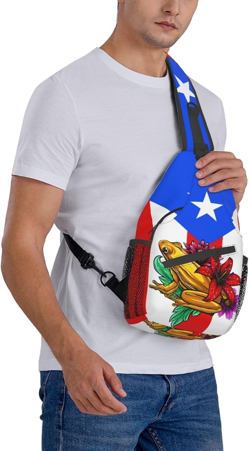 Puerto Rico Flag Sling Bag,Multipurpose Crossbody Backpack Shoulder Chest Bag for Women Men Travel Hiking Daypack