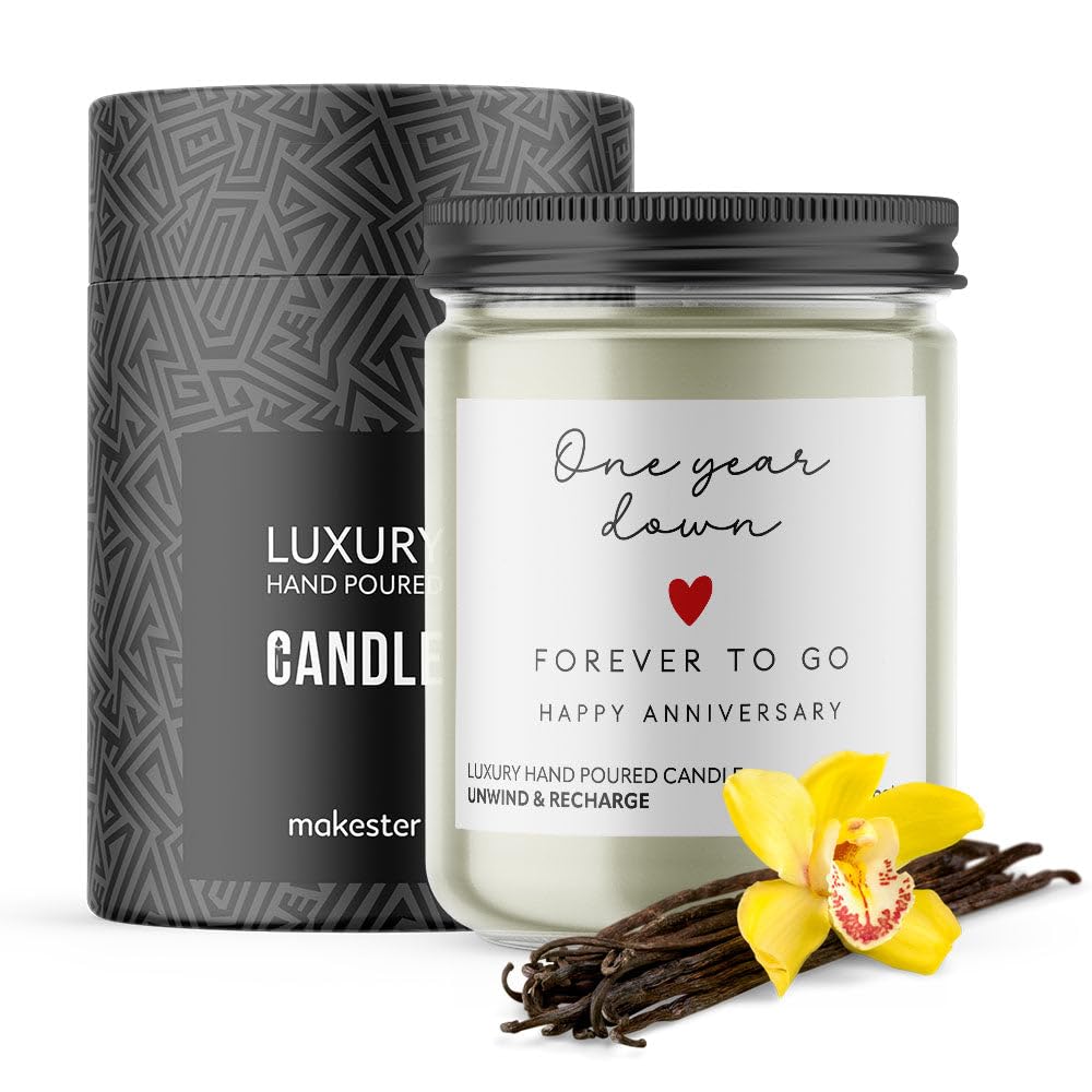 1st Anniversary Candle Gifts for Couple - Luxury Soy Wax Candle - Vanilla, Jasmine, Sugared Almond - Makester