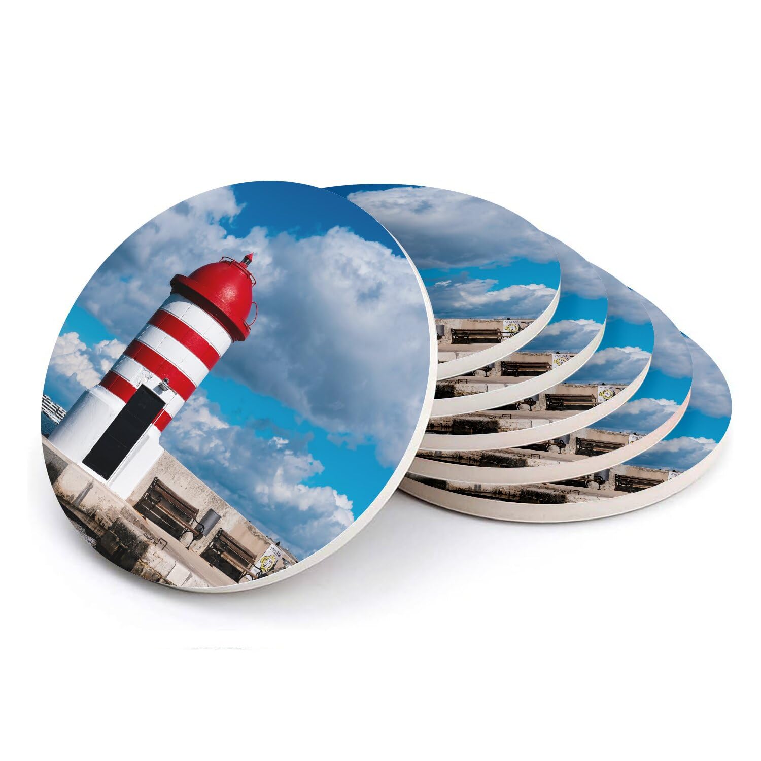 Sous verre ronds en céramique océan décor phare de mer dessous de tasse 6x