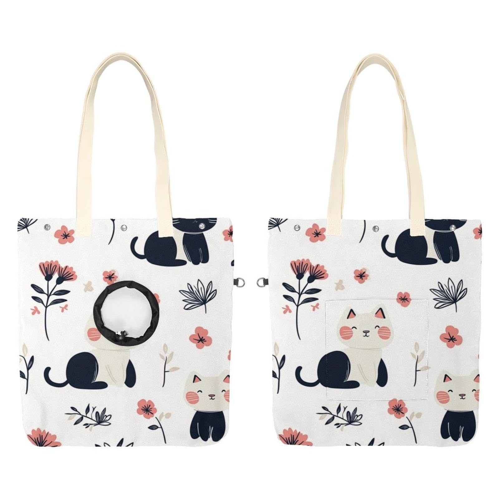 Bolsa de hombro de lona para mascotas y gatos con estampado de flores y diseño ergonómico