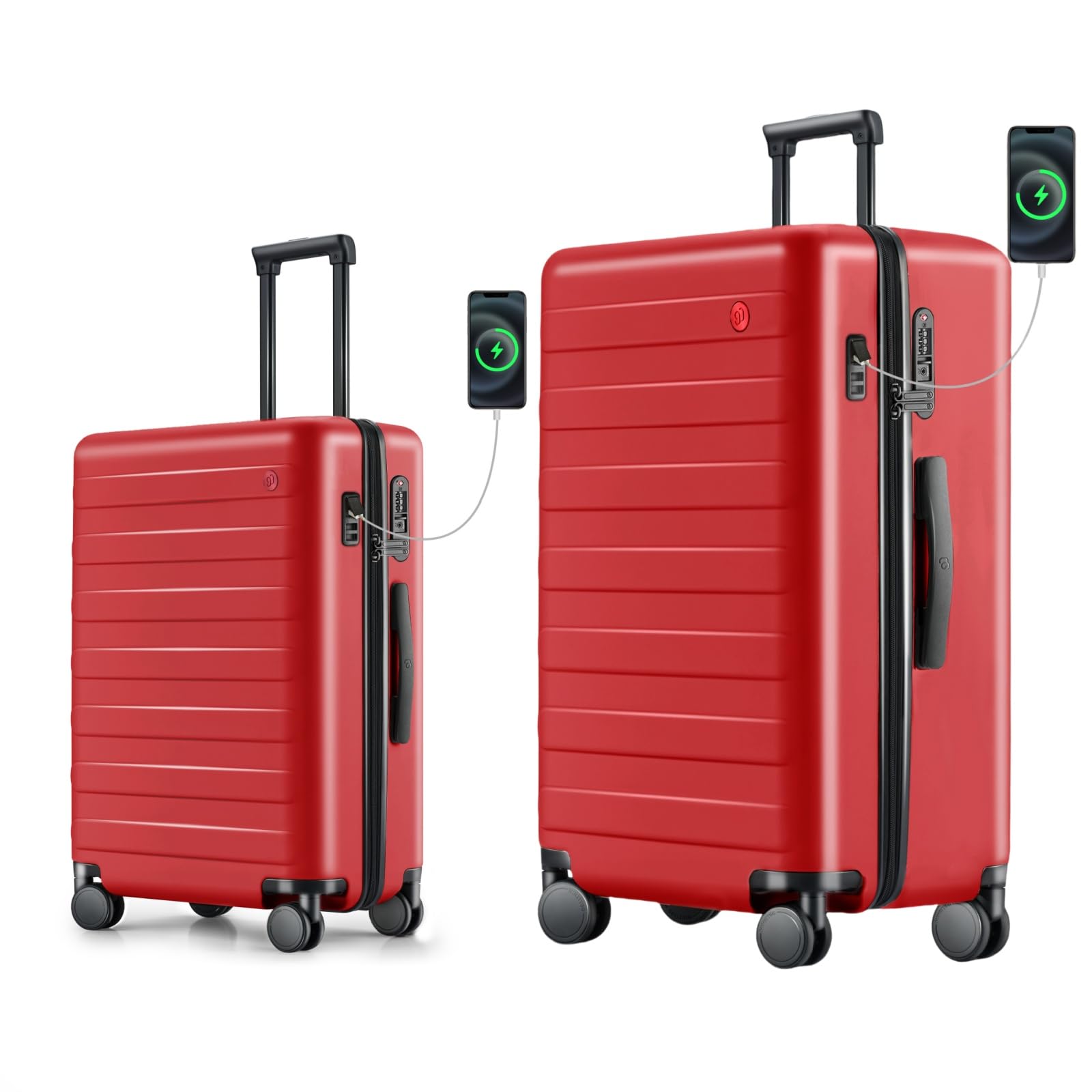 Luggage Sets with USB Charging Port, Hardside 2 Piece Travel Set Suitcase with Wheels, TSA Lock (20 and 29 Inch, Samba Red, Rhine Pro Plus)