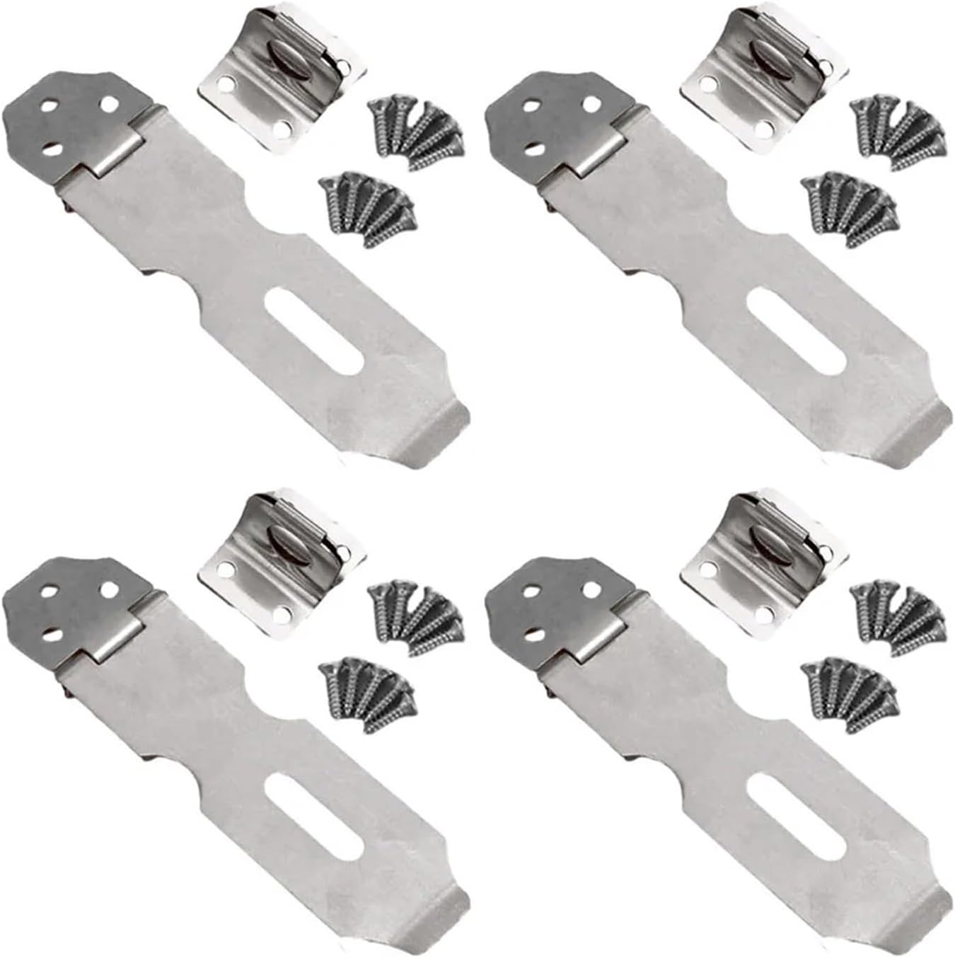 4PCS Heat-Resistant Rust-Proof Buckle Padlock Silver Stainless Steel with Screws Lock Plate Hasp Padlock 90° Folding(5 inch)