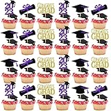 2023 Graduation Cupcake Toppers Purple and Gold Glitter, Congrats Grad Cupcake Toppers 2023 Cupcake