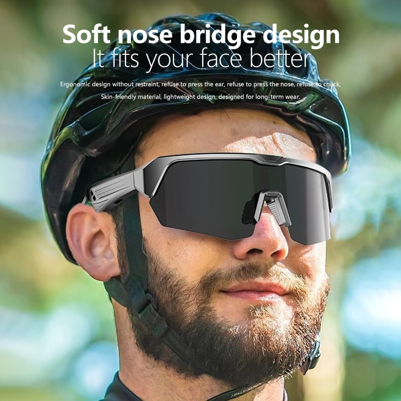 Man wearing smart glasses with soft nose bridge design