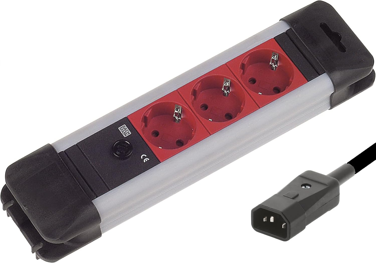 Bachmann Connectus, 3X Schutzkontakt 1x 10 A Sich. - Zuleitung: 2,0 m H05VV-F 3G 1,00 mm², with IEC-Kaltgeräteplug Black, Typ C14, Steckdosen red