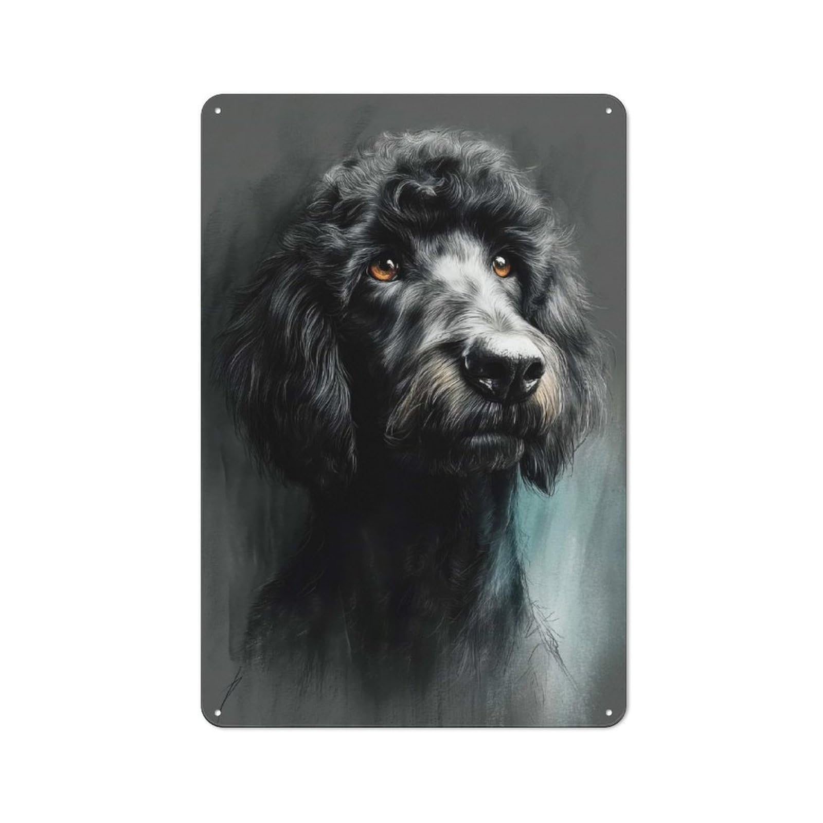 Junmoney Style-22 Vintage Tin Sign 30X20cm With Elegant Black Poodle Portrait For Living Room Or Hallway, For Vintage Wall Decor Fans, For Metal Sign Collectors