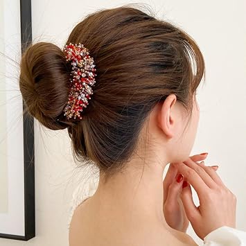 4Pcs Rhinestone Hair Bun Maker Elegant Bun Maker for Hair Lazy Hair Curler Deft Bun Maker for Women Girls(Random Color)