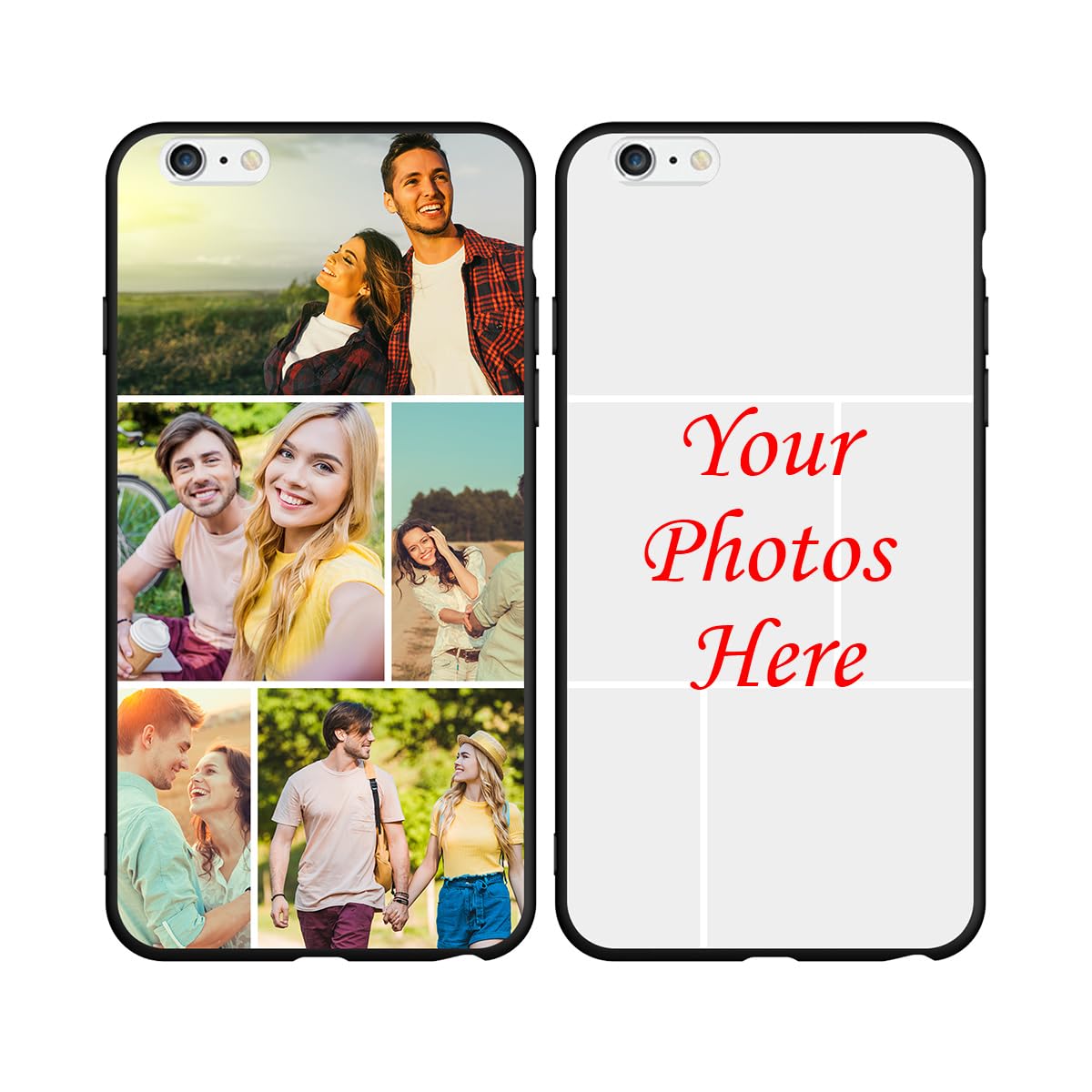 Custom Phone Case for iPhone 6 Plus/6S Plus, Anti-Scratch TPU Soft Shock-Resistant Protective Personalized Customized Multi-Picture Case Anniversary Xmas Birthday Present, Black