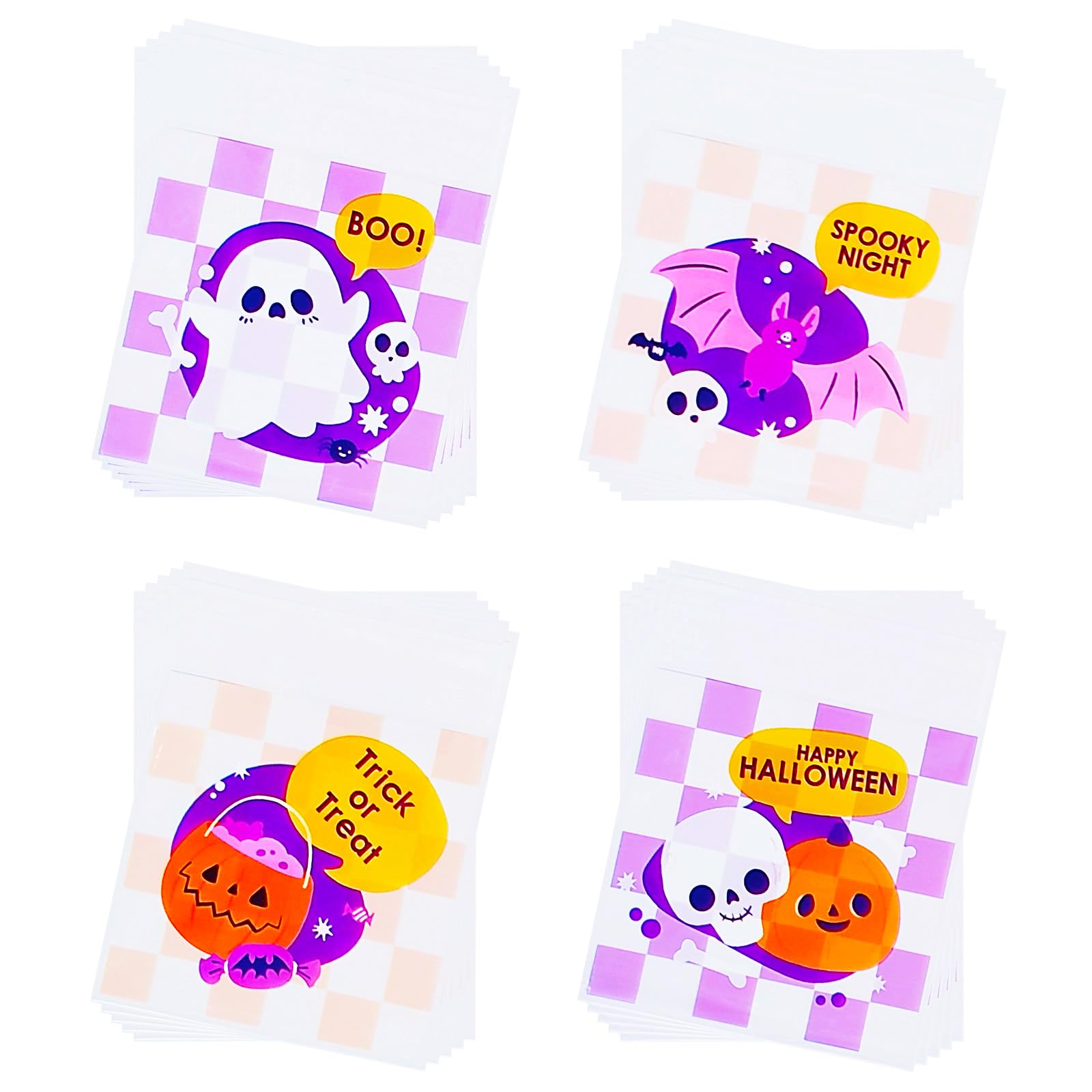Jagrove 100PCS Cellophane Bags 4X4 Inch Clear Self Sealing Goodie Candy Cookie Snack Treat Bags for Bakery Halloween Party Supplies