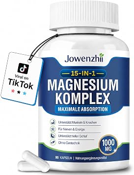 Magnesium Complex 15-in-1 Capsules - 1000 mg High Dose 10 Magnesium Forms with Bisglycinate Citrate Malate Taurate Zinc & Vitamins for Muscles Nerves Bones & Energy Metabolism 90 Capsules