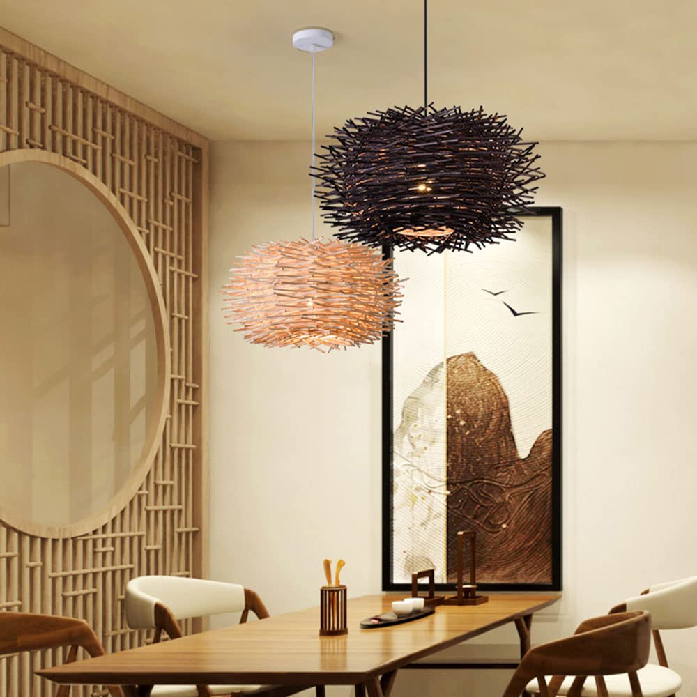 Lampada a Sospensione Creativa a Forma di Nido d'uccello in Rattan, con Paralume a Forma di Cestino, in Vimini, Stile Fattoria, Illuminazione a soffitto E26, Decorazioni per Soggiorno, Camera da