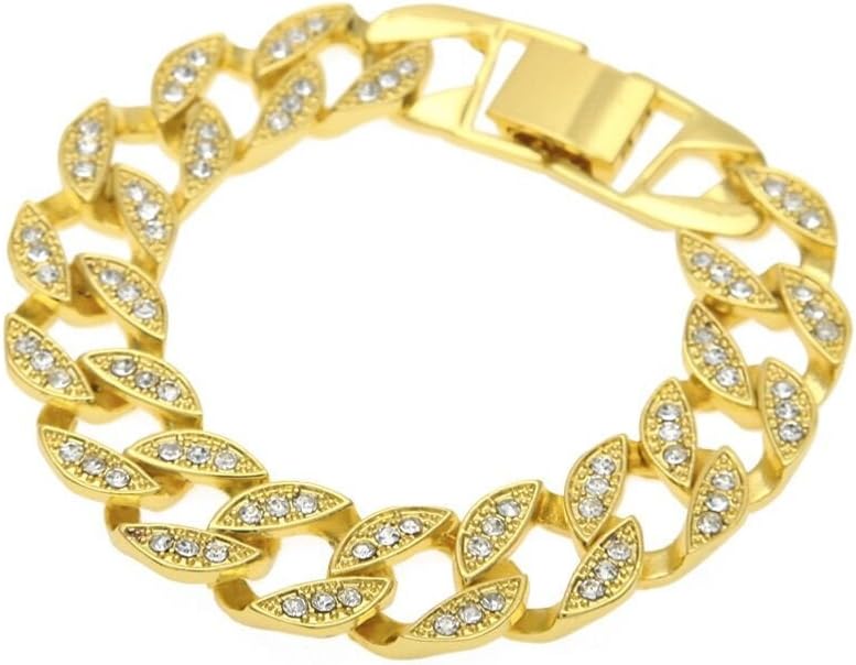 Naivo Mens Womens Chain Hiphop Iced Out Curb Cuban 14K Gold Plated Bracelet