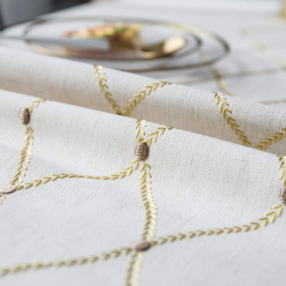 Frее Shірріng оƒƒеr Bringsine Embroidery Geometric Diamond Tablecloth Heavy Weight Cotton Linen Fabric Dust-Proof Water-Proof Table Cloth Cover for Kitchen Dinning Tabletop Decoration (Rectangle/Oblong, 53 x 70 Inch)