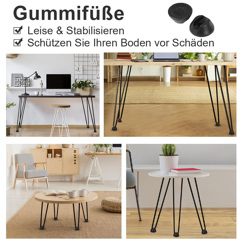Haarnadel Tischbeine 4er Set, Metall Schwarz mit 2-Stange Bein, Hairpin Leg für Schreibtisch, Kaffeetisch, mit Bodenschoner und Schrauben（72cm）