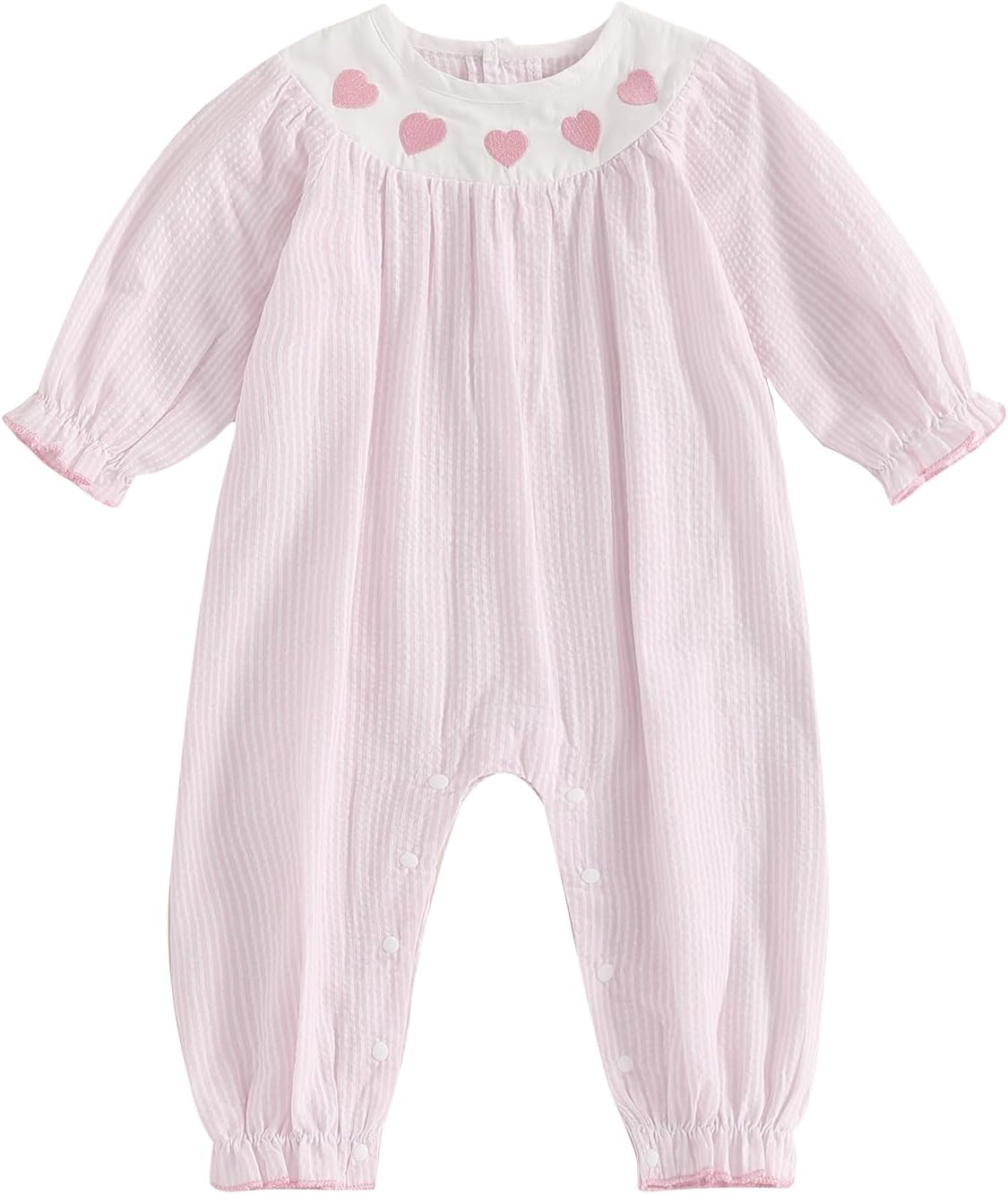 Newborn Baby Girl Valentine Outfits Long Sleeve One Pieces Romper Bodysuit Heart Print Cotton Linen Romper