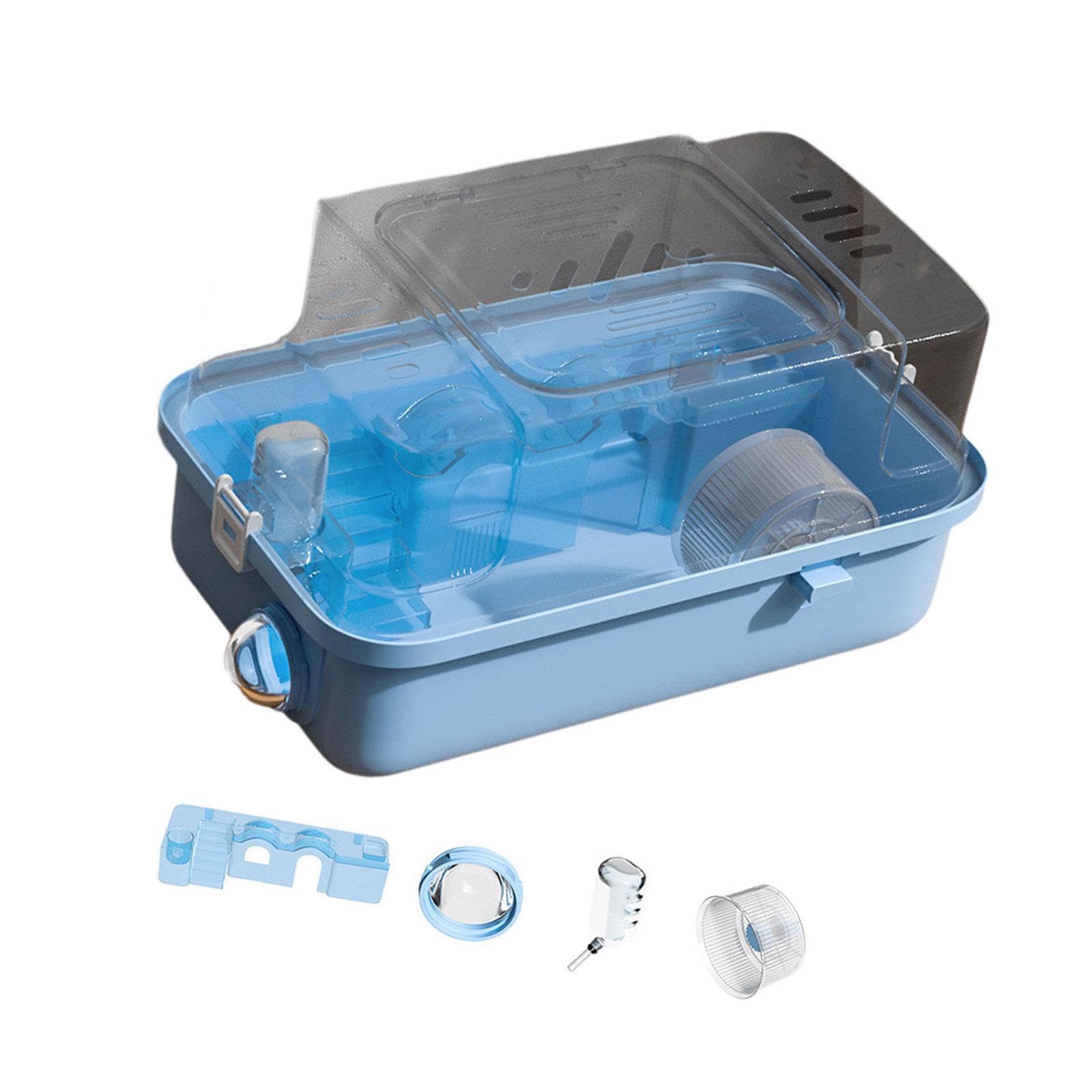 MagiDeal Cage Transparents Double Couches pour Hamsters et Gerbilles, Plateforme, Biberon Eau - Bleu, 45x28x25cm