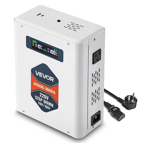 VEVOR Convertidor de voltaje descendente, 3000 VA, convertidor de potencia de voltaje resistente, transformador de potencia de 220 V a 110 V, con 2