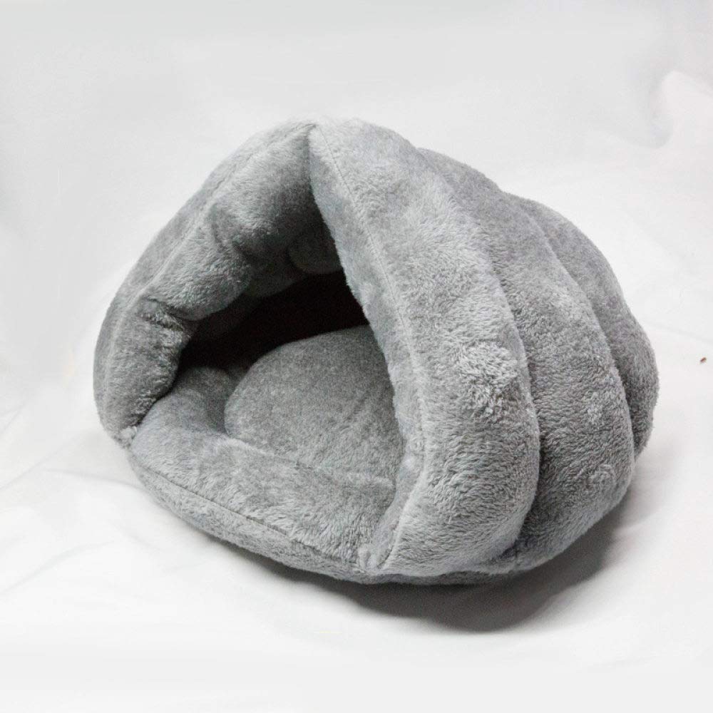Lit pour chat style niche de luxe en tissu soft gris avec matelas amovible