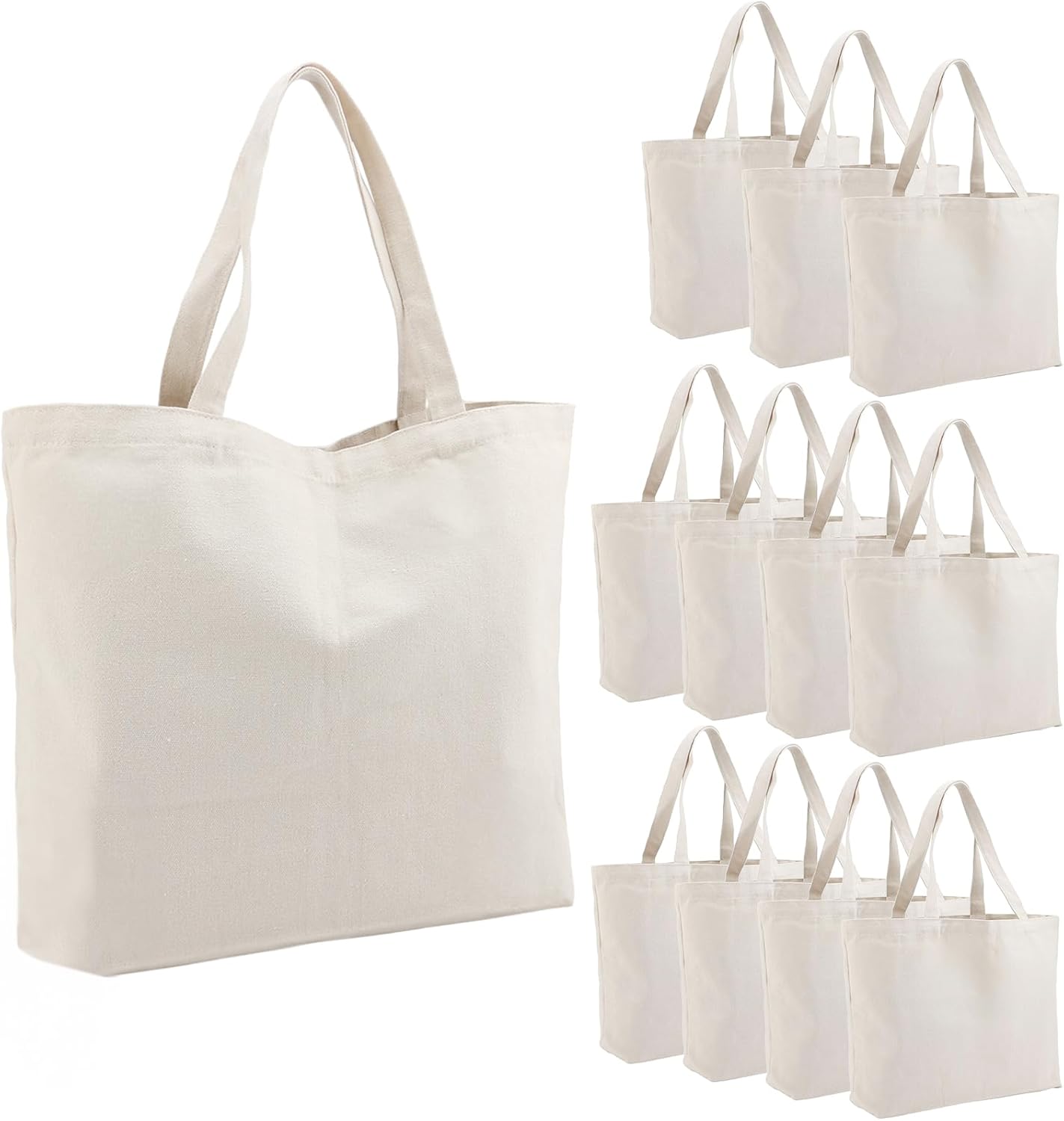 Segarty Canvas Tote Bag for Women, 12 Pack 20x15.7 Reusable Blank Shopping Bag, Natural Cotton Shoulder Bags Aesthetic, Canvas Tote Bulk for DIY, Gift, Beach, Travel, Grocery`