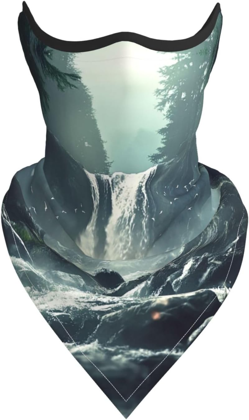 Protection Neck Gaiter Face Cover Waterfall Forest Balaclava Scarf Mask, Windproof Breathable Sun Shield for Men Women, Skiing Hiking Cycling Outdoor Sports
