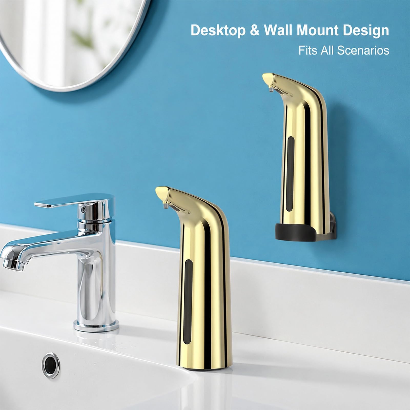 Dispenser Automatico di Sapone in Schiuma Color Oro, 4 Livelli Regolabili, Dispenser Touchless da 400 Ml per Bagno E Cucina