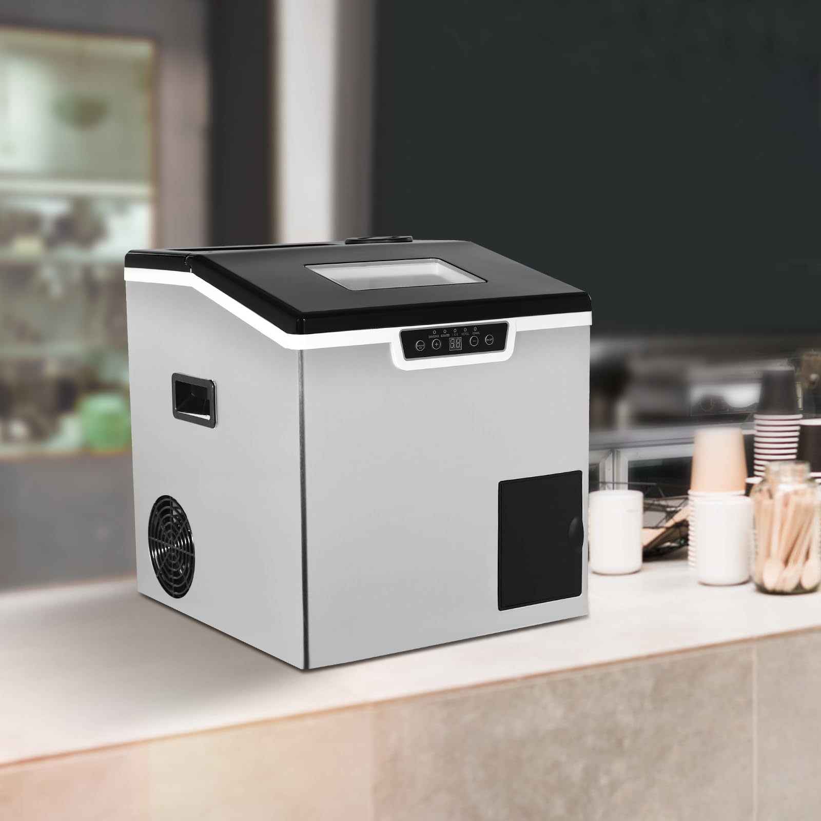 Máquina de hielo 2 en 1 con función de hielo triturado y entrada automática de agua | Máquina de cubitos de hielo de 40 kg, 180 W, para 32 cubitos de hielo, LCD, autolimpieza para oficina y fiestas