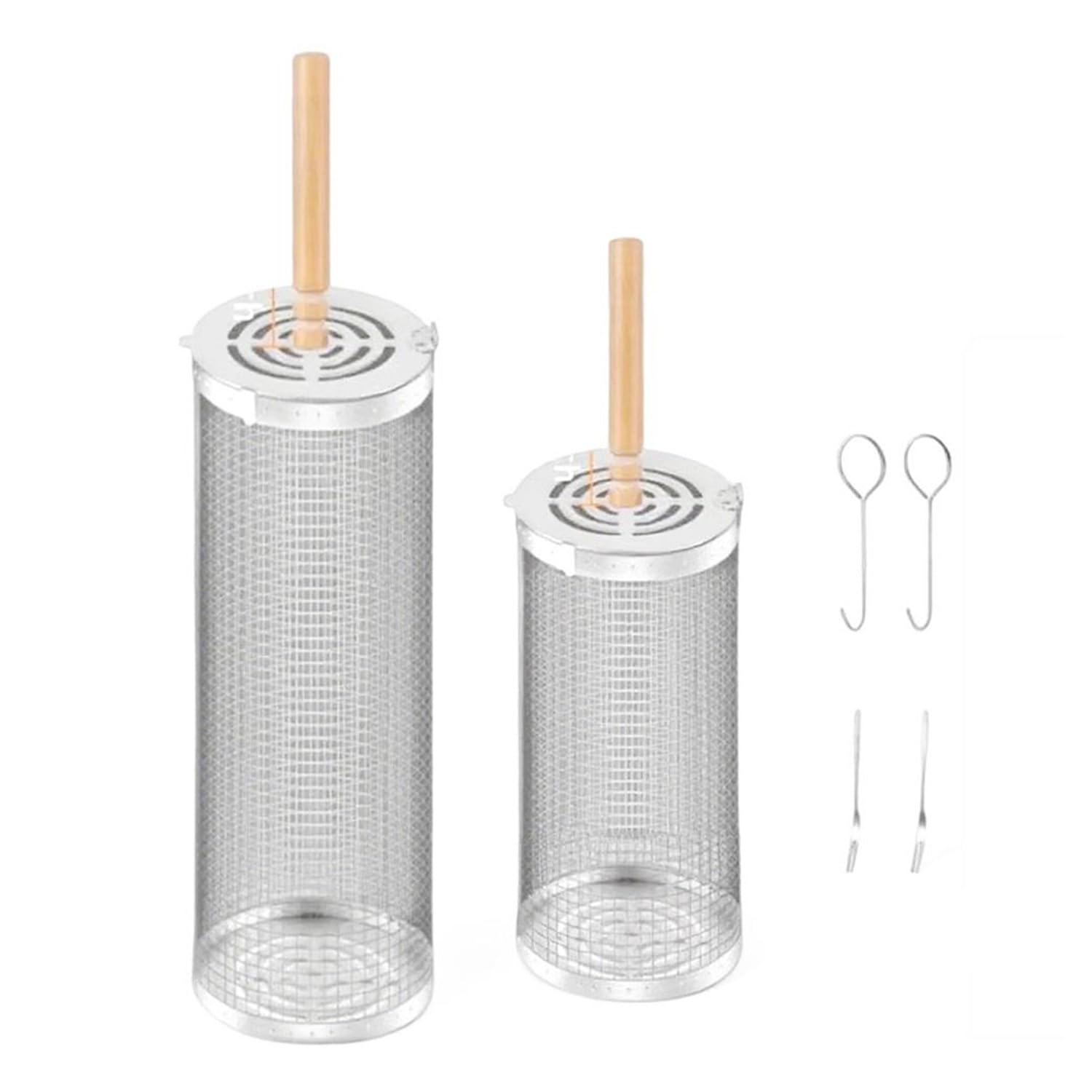 Thrink Rolling Grill Baskets – 2PCS 360° Rotating BBQ Baskets with Removable Wooden Handle – Heavy-Duty Stainless Steel Grill Accessories for Vegetables, Shrimp, Meat & Outdoor Cooking