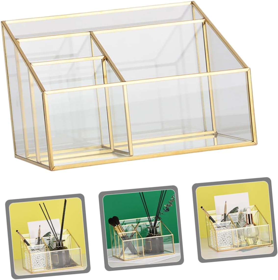 Cabilock Glass Makeup Organizer with Frame Cosmetic Display Box for Lipstick Skincare Brushes Large Capacity Desktop Storage Case for Vanity and Bathroom Use